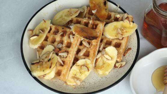 How to make Gluten-Free Almond & Honey Waffles with Caramelized Bananas